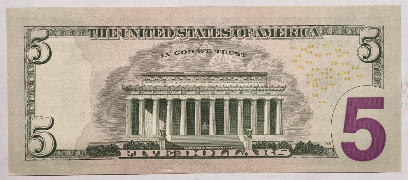 紫瑗钱币——第393期拍卖——纸币场 美国 2021年 L版 无序列 亚伯拉罕·林肯 5美元 彩色版 UNC