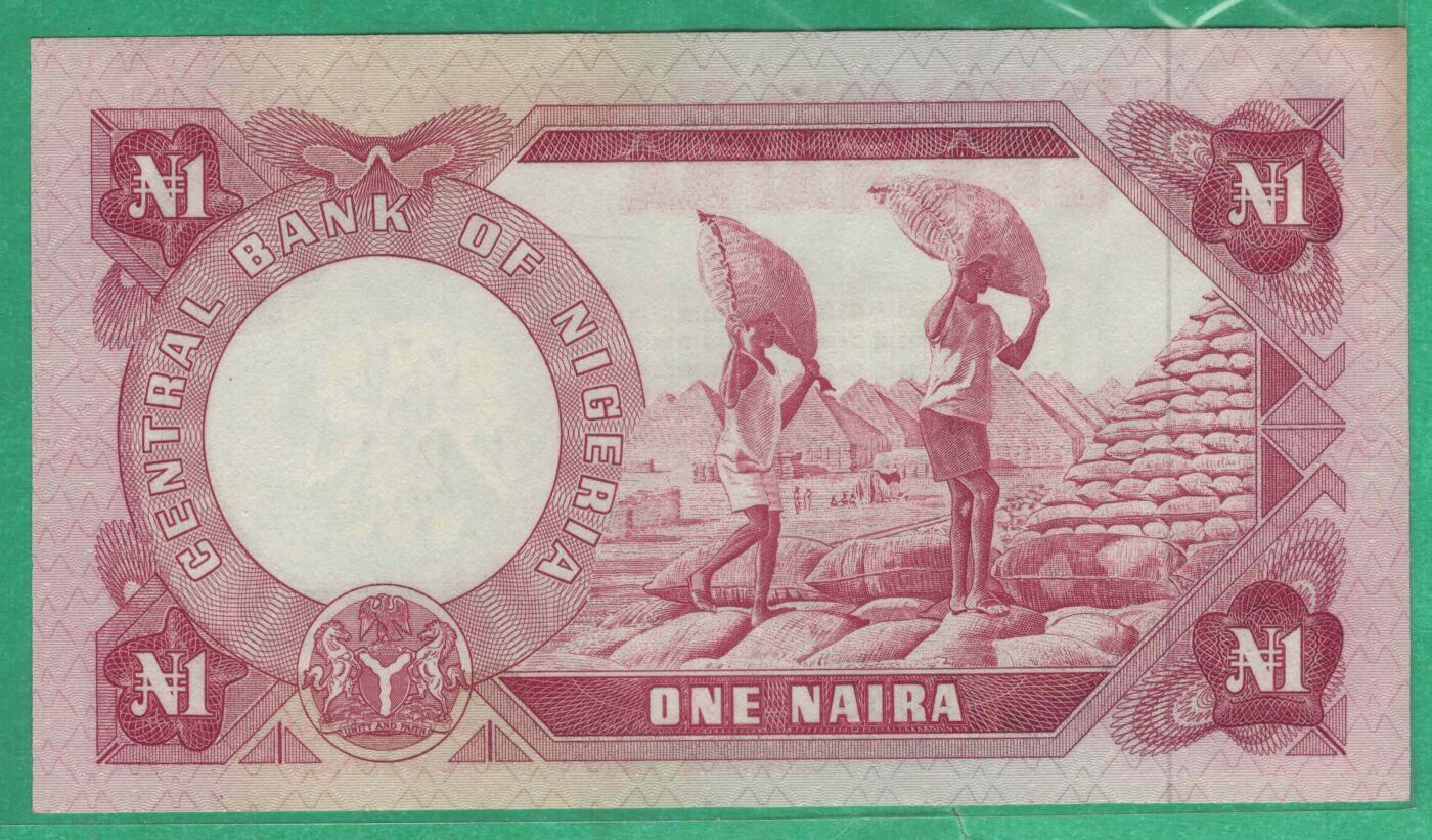 尼日利亚1973年至1978年1奈拉 P-15a 签名1 非洲纸币 实物图 UNC-