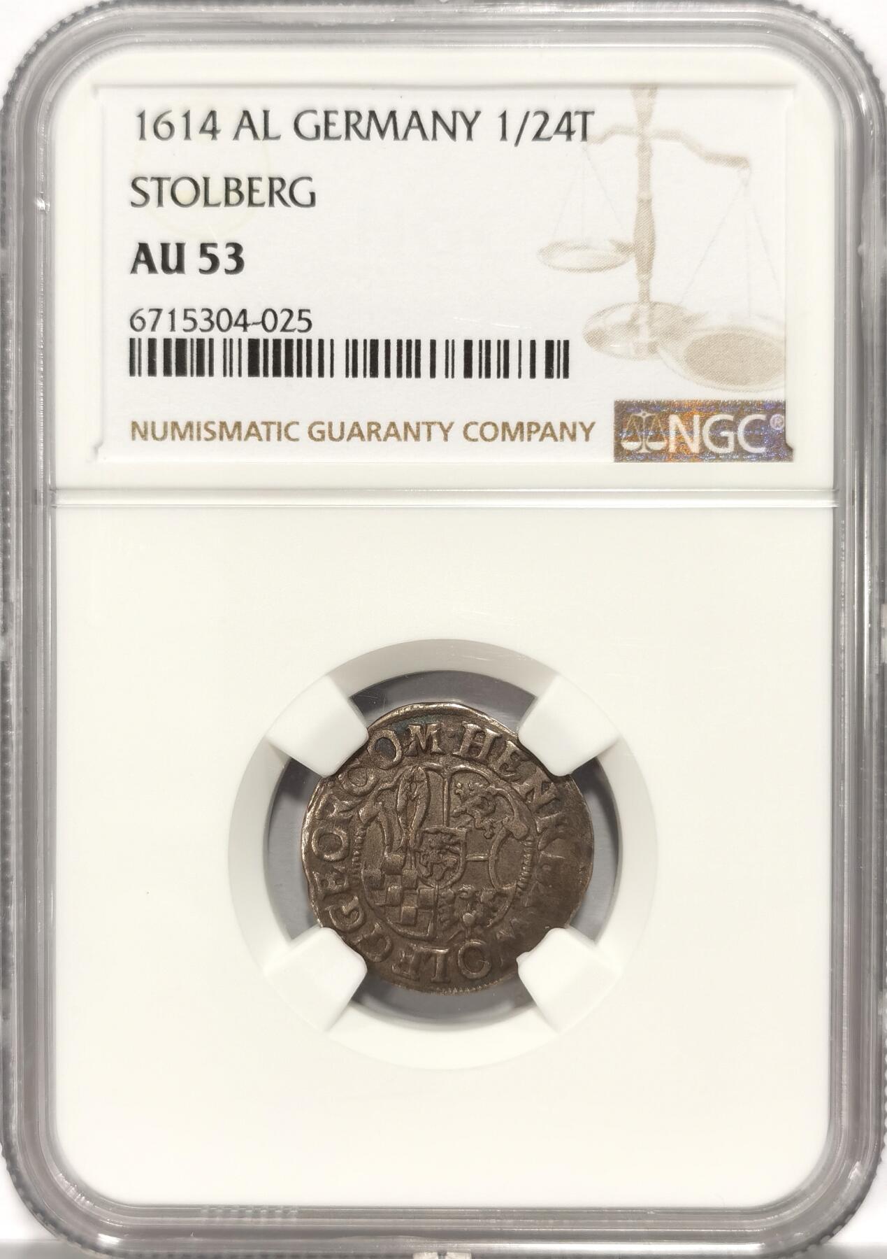 博洋堂“夏光旖旎”7月精品专场暨第085期（全场包邮） NGC AU53 亚军分！德国斯托尔贝格1614年1/24泰勒银币
