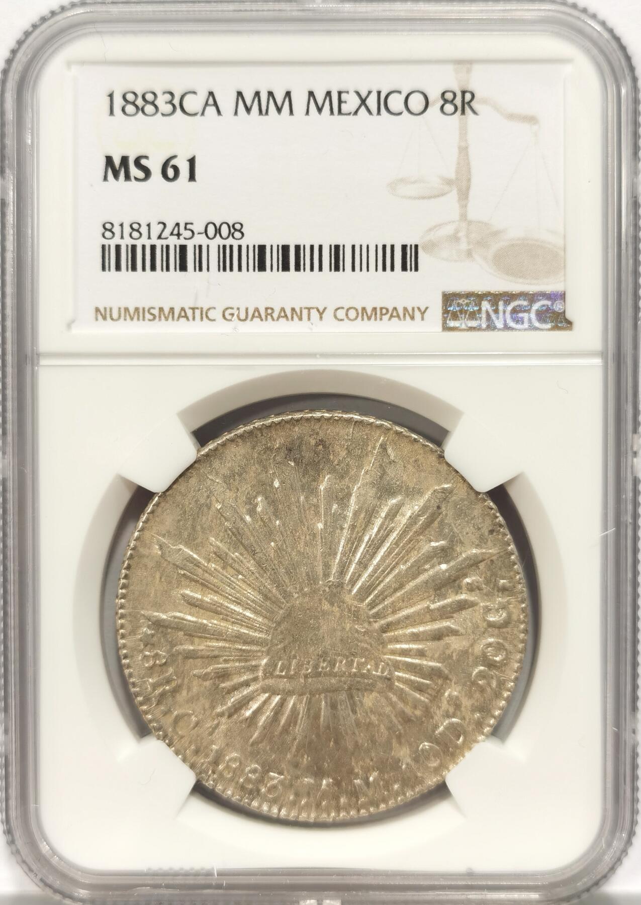 博洋堂“夏光旖旎”7月精品专场暨第085期（全场包邮） NGC MS61 墨西哥花边鹰洋奇瓦瓦Ca 1883 8里亚尔 小厂别 值得收藏