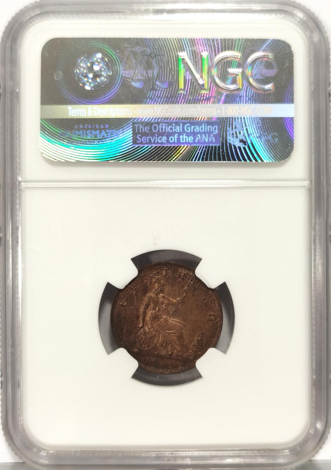 博洋堂“夏光旖旎”7月精品专场暨第085期（全场包邮） NGC MS62RB 1886年英国维多利亚1/4便士 少见品种