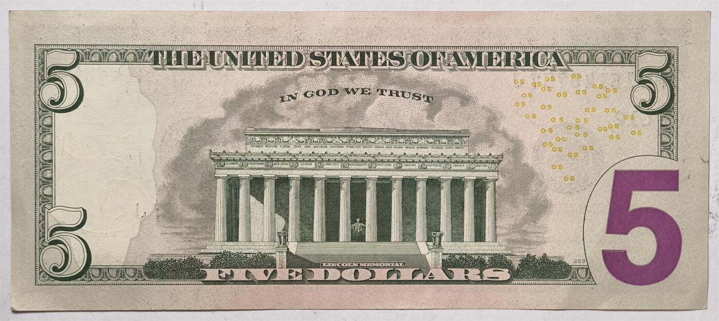 紫瑗钱币——第393期拍卖——纸币场 美国 2013年 L版 无序列 亚伯拉罕·林肯 5美元 彩色版 UNC