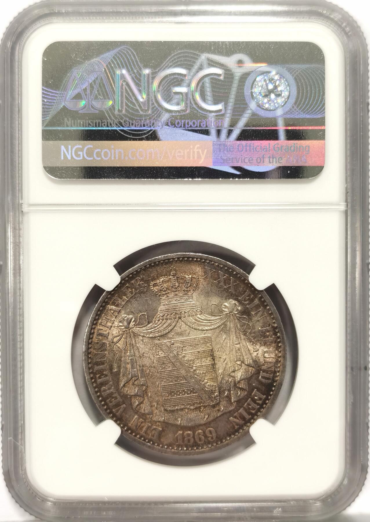 博洋堂“夏光旖旎”7月精品专场暨第085期（全场包邮） NGC MS64 德国萨克森-阿尔滕堡1869年邦徽泰勒 难得高分的小邦国泰勒