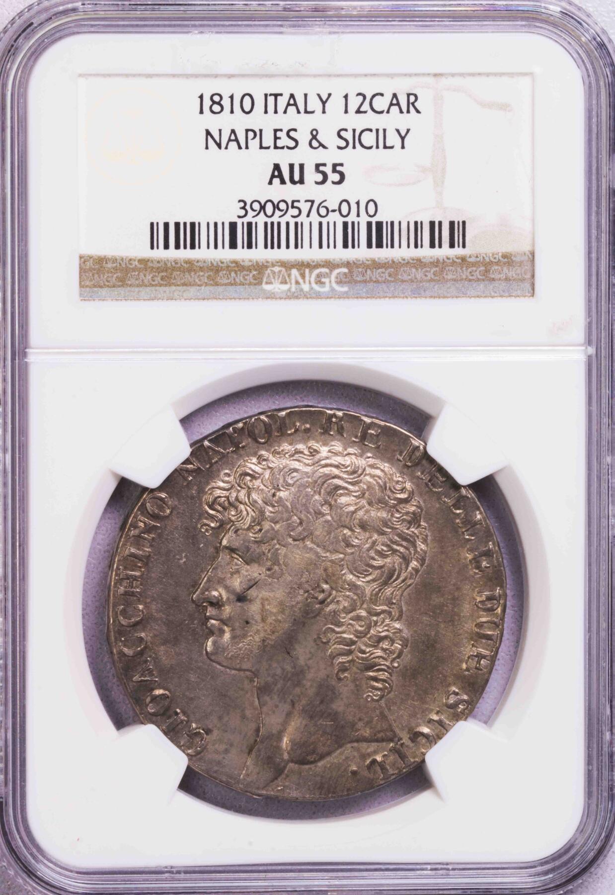 NGC-AU55 1810意大利那不勒斯王国缪拉12卡利尼大银币 稀缺品种
