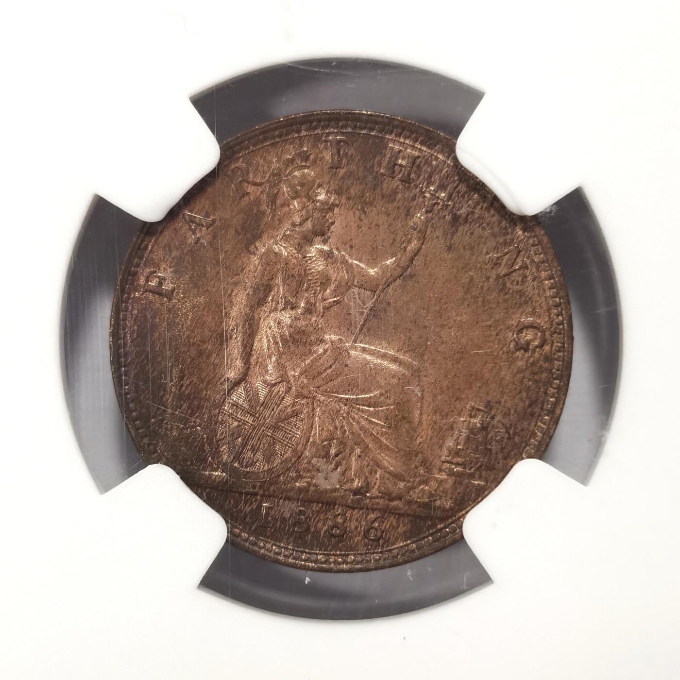 博洋堂“夏光旖旎”7月精品专场暨第085期（全场包邮） NGC MS62RB 1886年英国维多利亚1/4便士 少见品种