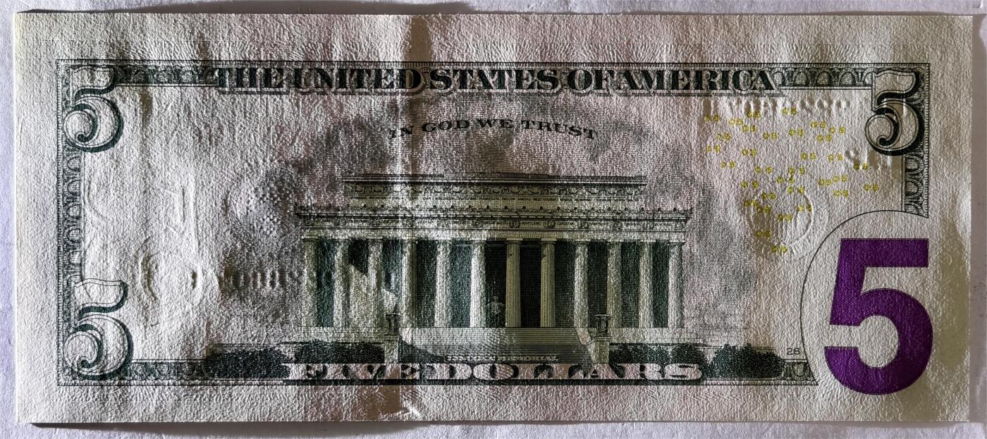 紫瑗钱币——第393期拍卖——纸币场 美国 2021年 L版 无序列 亚伯拉罕·林肯 5美元 彩色版 UNC