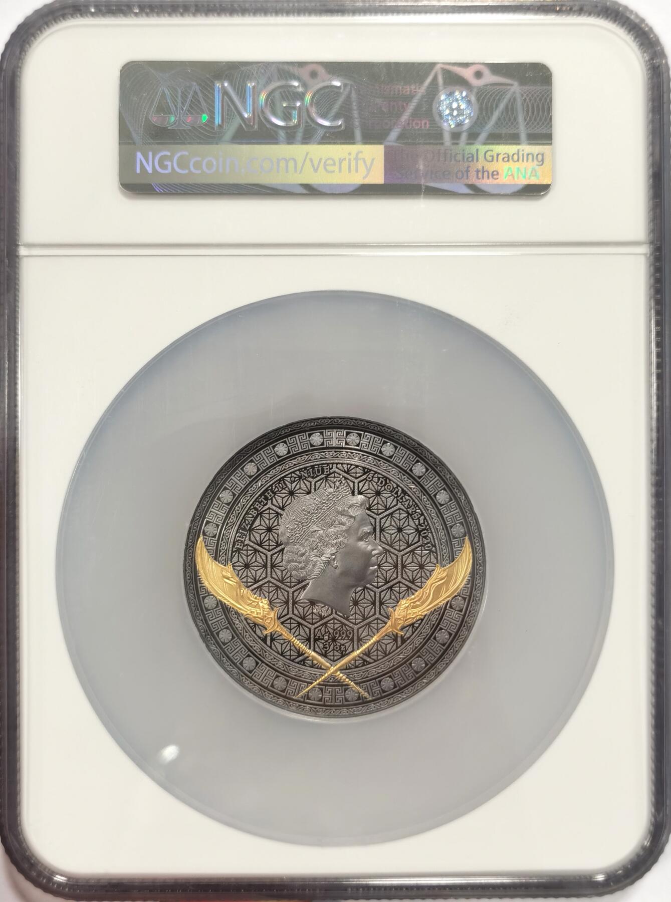 博洋堂“夏光旖旎”7月精品专场暨第085期（全场包邮） NGC PF70UC 2020年纽埃3盎司五虎上将关羽钌化镀金仿古高浮雕加厚银币，盒证齐全