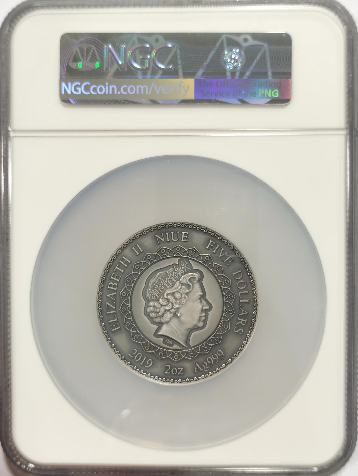 博洋堂“夏光旖旎”7月精品专场暨第085期（全场包邮） NGC MS70 2019年纽埃2盎司曼陀罗系列首枚动物大象镶嵌施华洛世奇水晶高浮雕版仿古银币，盒证齐全