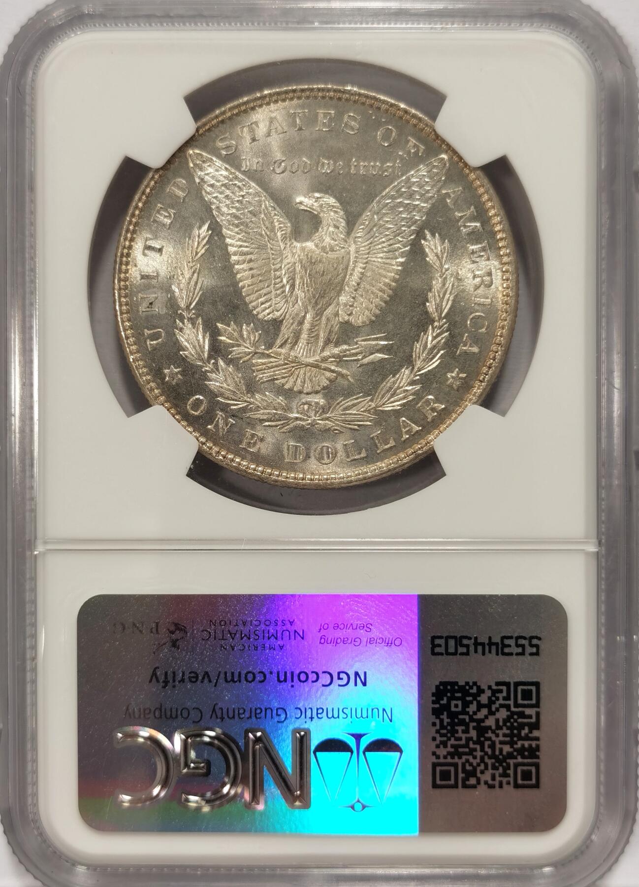 博洋堂“夏光旖旎”7月精品专场暨第085期（全场包邮） 1887年美国摩根银币P版NGC-MS63，原汁原味老包浆，包浆醇厚润泽，币面清爽干净又漂亮，打制精美，状态极佳