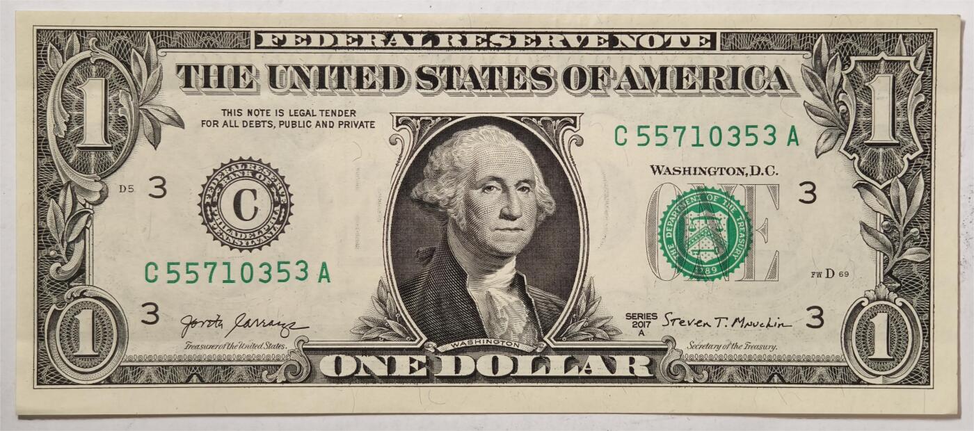 紫瑗钱币——第393期拍卖——纸币场 美国 2017年 C版 A序列 乔治·华盛顿 1美元 UNC-