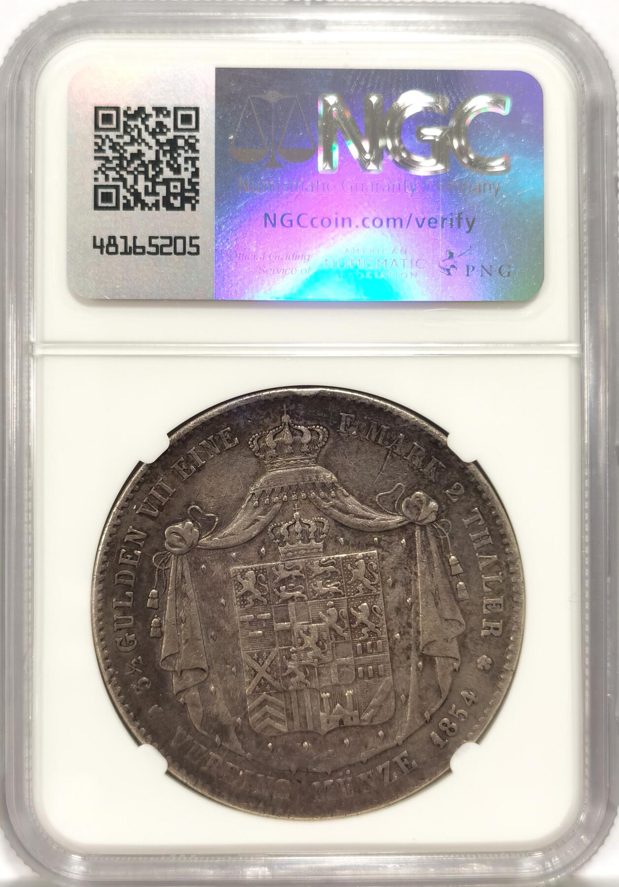 博洋堂“夏光旖旎”7月精品专场暨第085期（全场包邮） NGC VF30 德国拿骚1854年阿道夫2泰勒大银币，少见年份，高品难觅