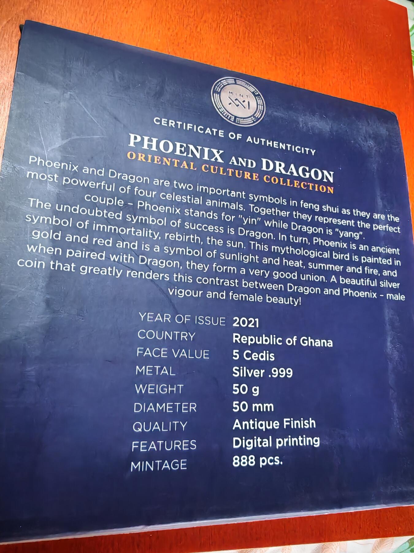 长老汇龙年精选第十二场拍卖（满分进行曲） 2021加纳龙凤50克5塞地仿古银币，盒证全