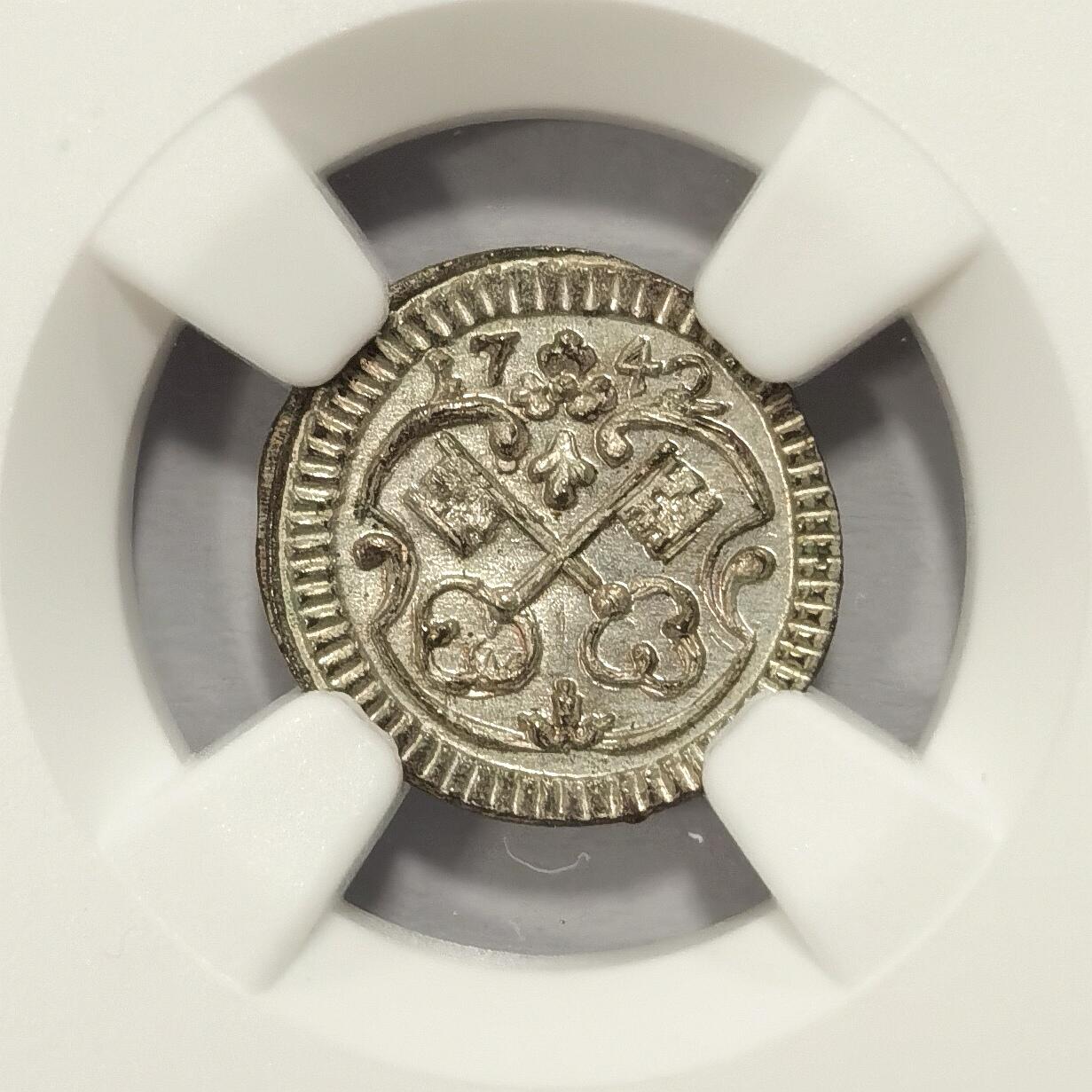 博洋堂“夏光旖旎”7月精品专场暨第085期（全场包邮） NGC MS65 冠军分！德国雷根斯堡1742年双钥匙1芬尼小银币