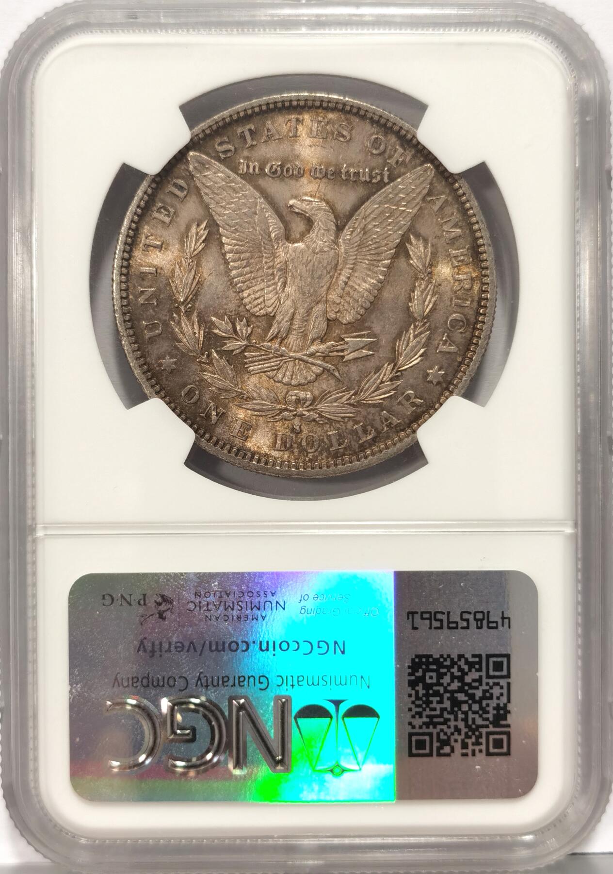 博洋堂“夏光旖旎”7月精品专场暨第085期（全场包邮） NGC MS63 美国1882年摩根银币，旧金山厂，光度很好，双面老彩。