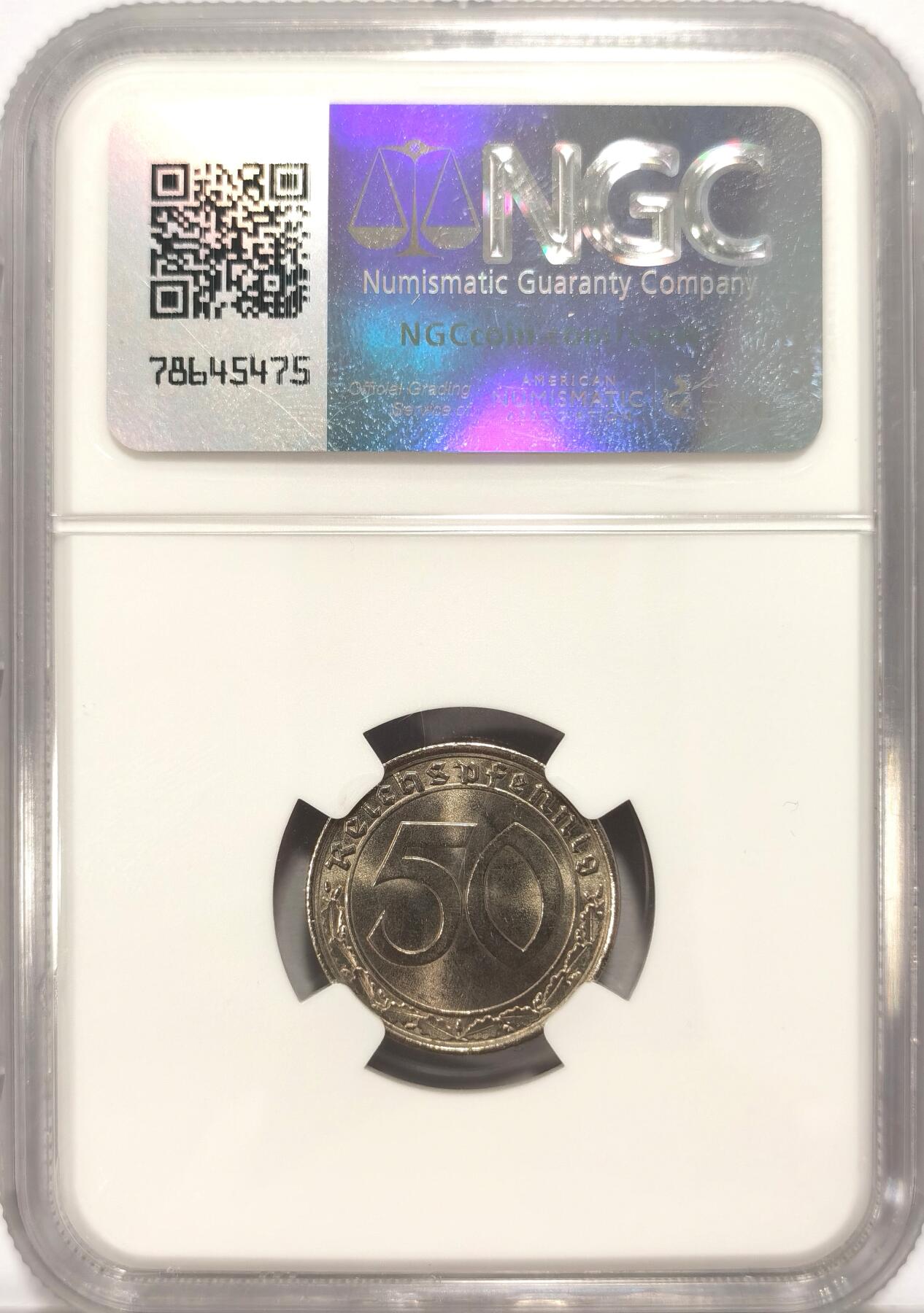 博洋堂“夏光旖旎”7月精品专场暨第085期（全场包邮） NGC MS64 德国1939A版50芬尼坦克币，二战或用于制造著名的虎式、豹式坦克，高分太难得，值得收藏