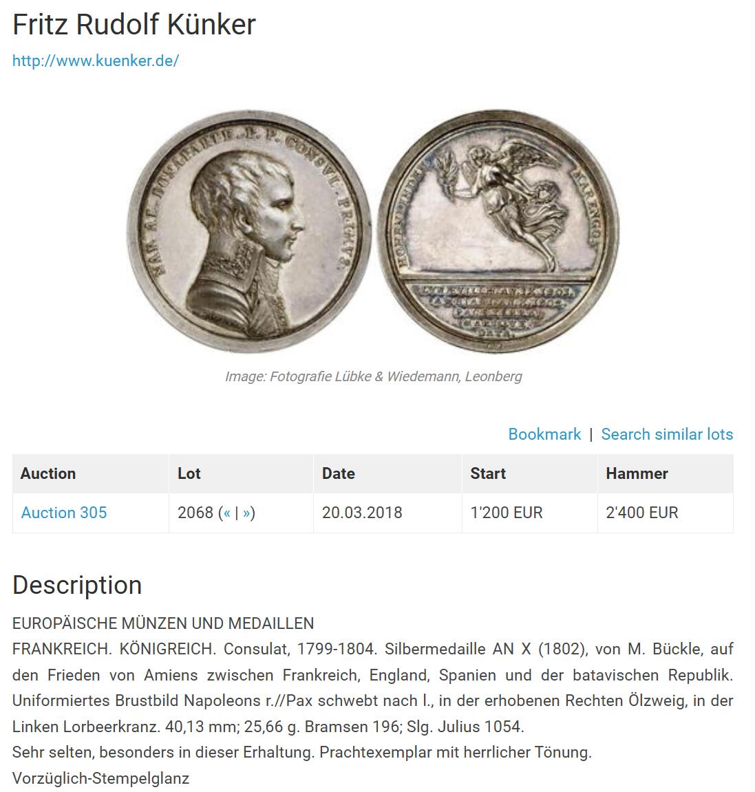 博洋堂“夏光旖旎”7月精品专场暨第085期（全场包邮） NGC MS62 法国1802年拿破仑一世亚眠条约原铸银章，五彩包浆，罕见短发执政头像 ，胜利羽翼女神手持橄榄枝与月桂花环飘逸地在空中飞行，整体画面唯美，设计雕刻精美，亚眠条约结束法国与英国冲突，标志第二次反法联盟最终破产意义重大，稀有品种，18年昆克裸章2880欧元含佣成交