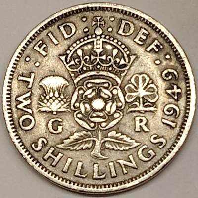 布加迪🐬～世界钱币(上海)🌾第 134 期 /  🇬🇧🇮🇳🇦🇺🇨🇦各国币及散币 - 英国🇬🇧 1949年 2先令 乔六头像