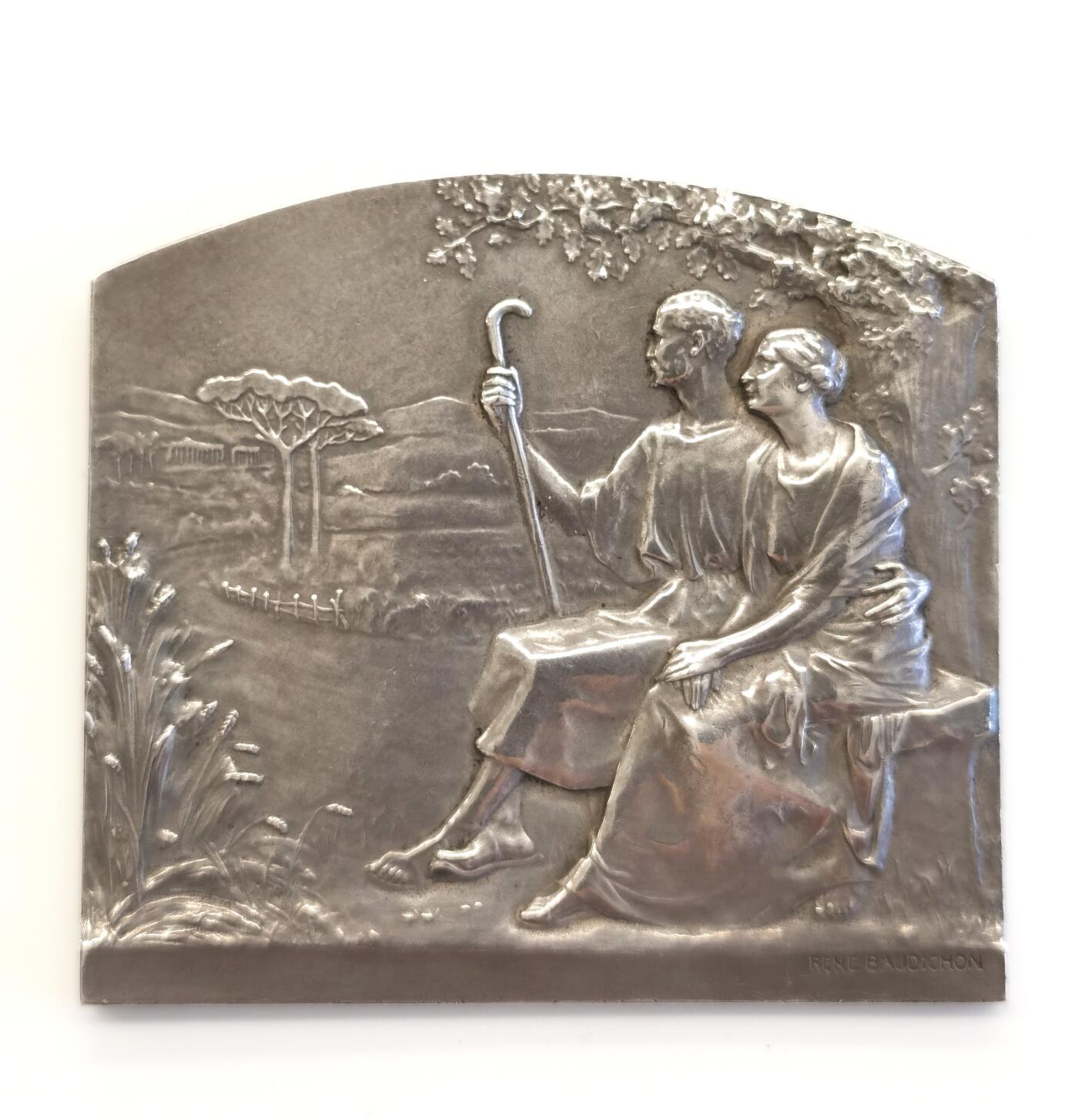 博洋堂“夏光旖旎”7月精品专场暨第085期（全场包邮） 1904年法国银婚银章（原盒），Baudichon作品，72*66mm，152g，未刻字，边铭丰饶角+1ARGENT