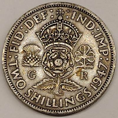 布加迪🐬～世界钱币(上海)🌾第 134 期 /  🇬🇧🇮🇳🇦🇺🇨🇦各国币及散币 - 英国🇬🇧 1947年 2先令 乔六头像