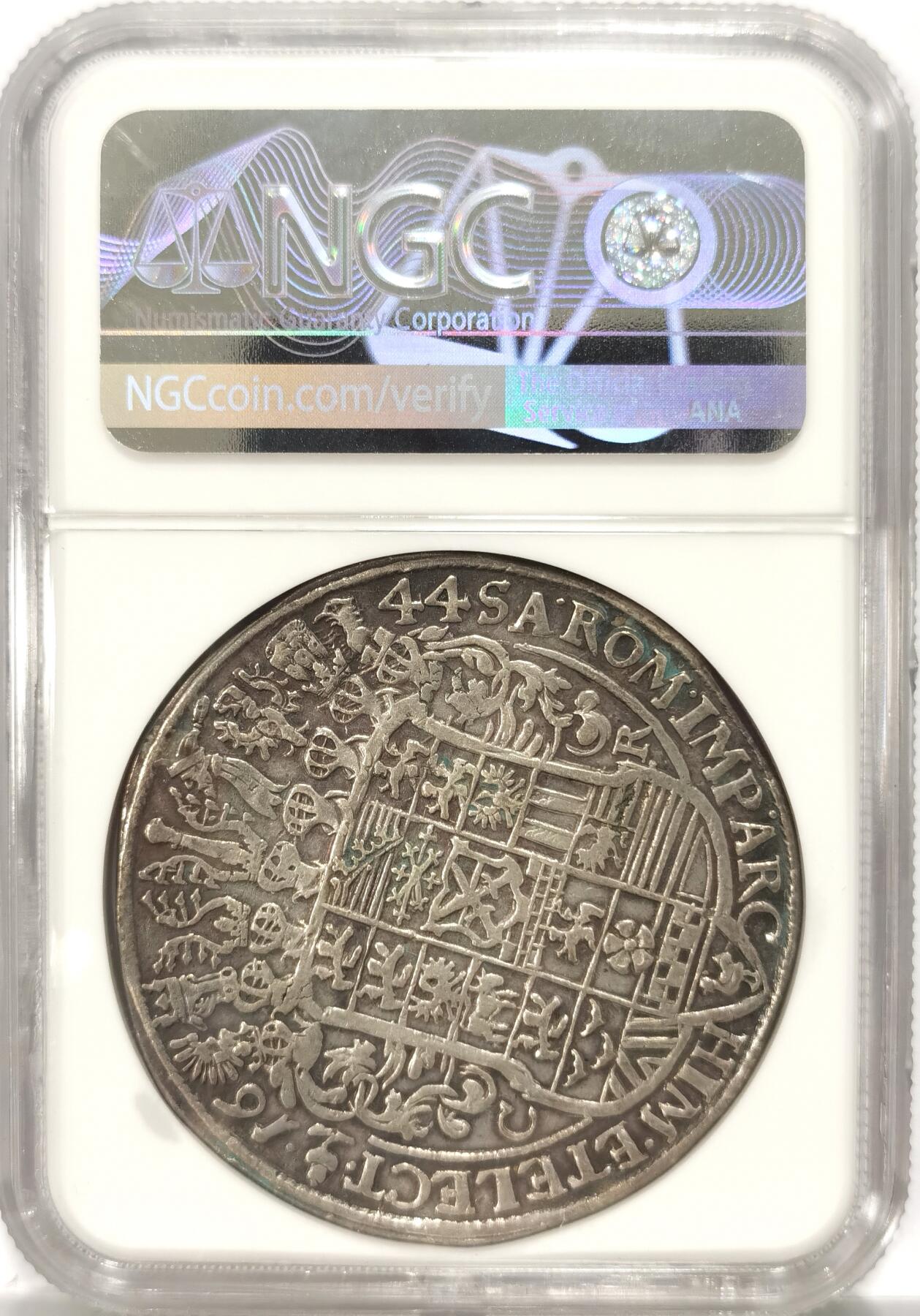 博洋堂“夏光旖旎”7月精品专场暨第085期（全场包邮） NGC VF35 德国萨克森1644年约翰乔治一世持剑大泰勒，深打细节完美