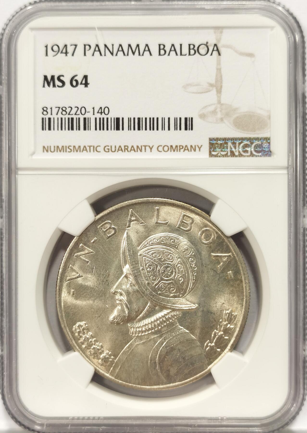 博洋堂“夏光旖旎”7月精品专场暨第085期（全场包邮） NGC MS64巴拿马1947年巴波亚女神高分大银币