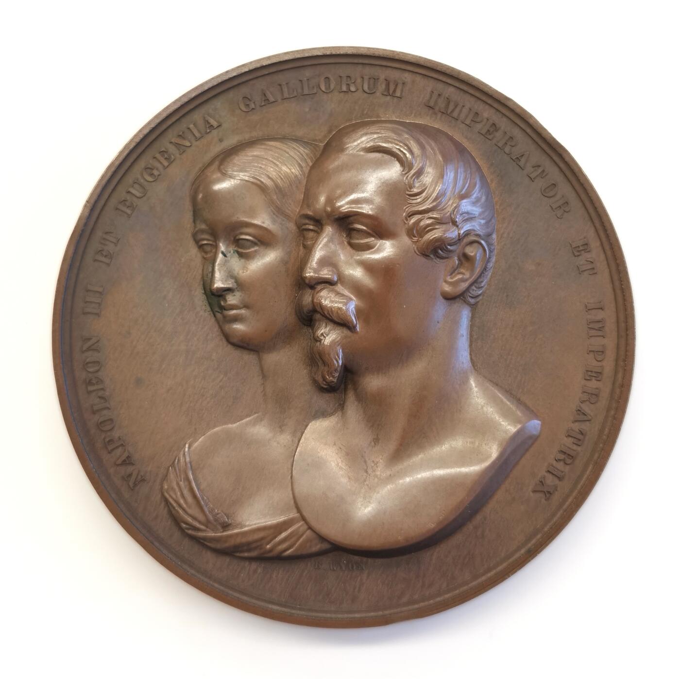 博洋堂“夏光旖旎”7月精品专场暨第085期（全场包邮） 1855 法国拿破仑三世访问英国伦敦 伦敦城著名纪念章 B.WYON为伦敦金融城公司制作的系统铜章之一 76MM大铜章 背后是三女神 刻画细腻