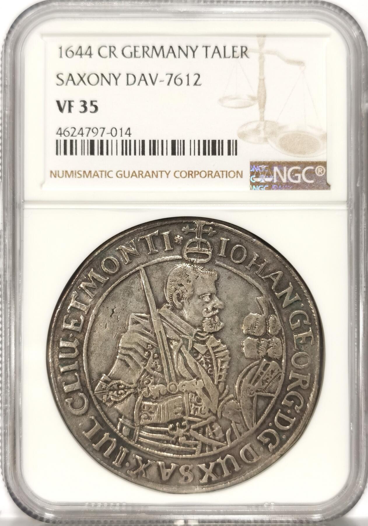 博洋堂“夏光旖旎”7月精品专场暨第085期（全场包邮） NGC VF35 德国萨克森1644年约翰乔治一世持剑大泰勒，深打细节完美