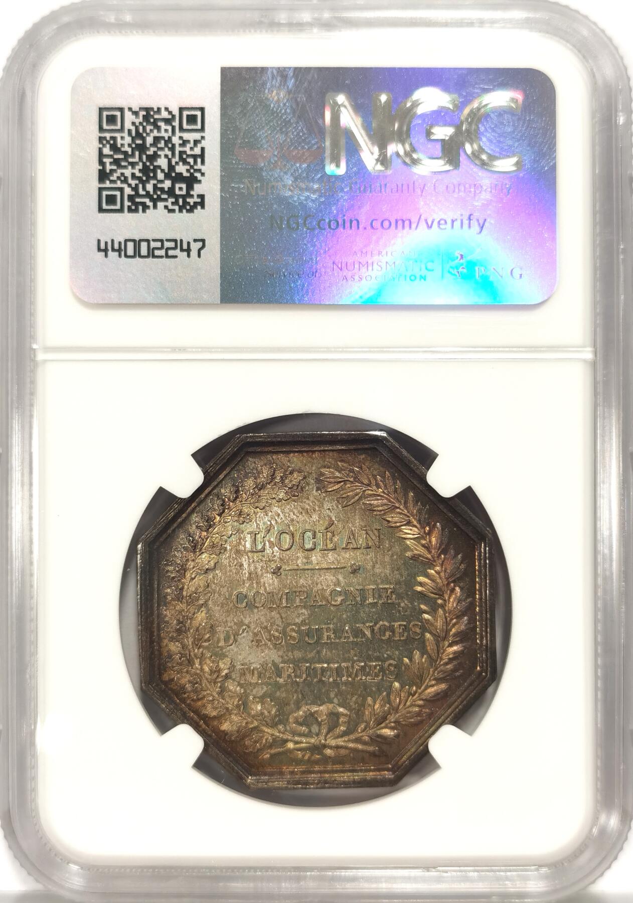 博洋堂“夏光旖旎”7月精品专场暨第085期（全场包邮） NGC MS62 法国八角名誉品 河神贝壳款 边铭丰饶角 稀有  著名八角封面章  欧洲经典彩