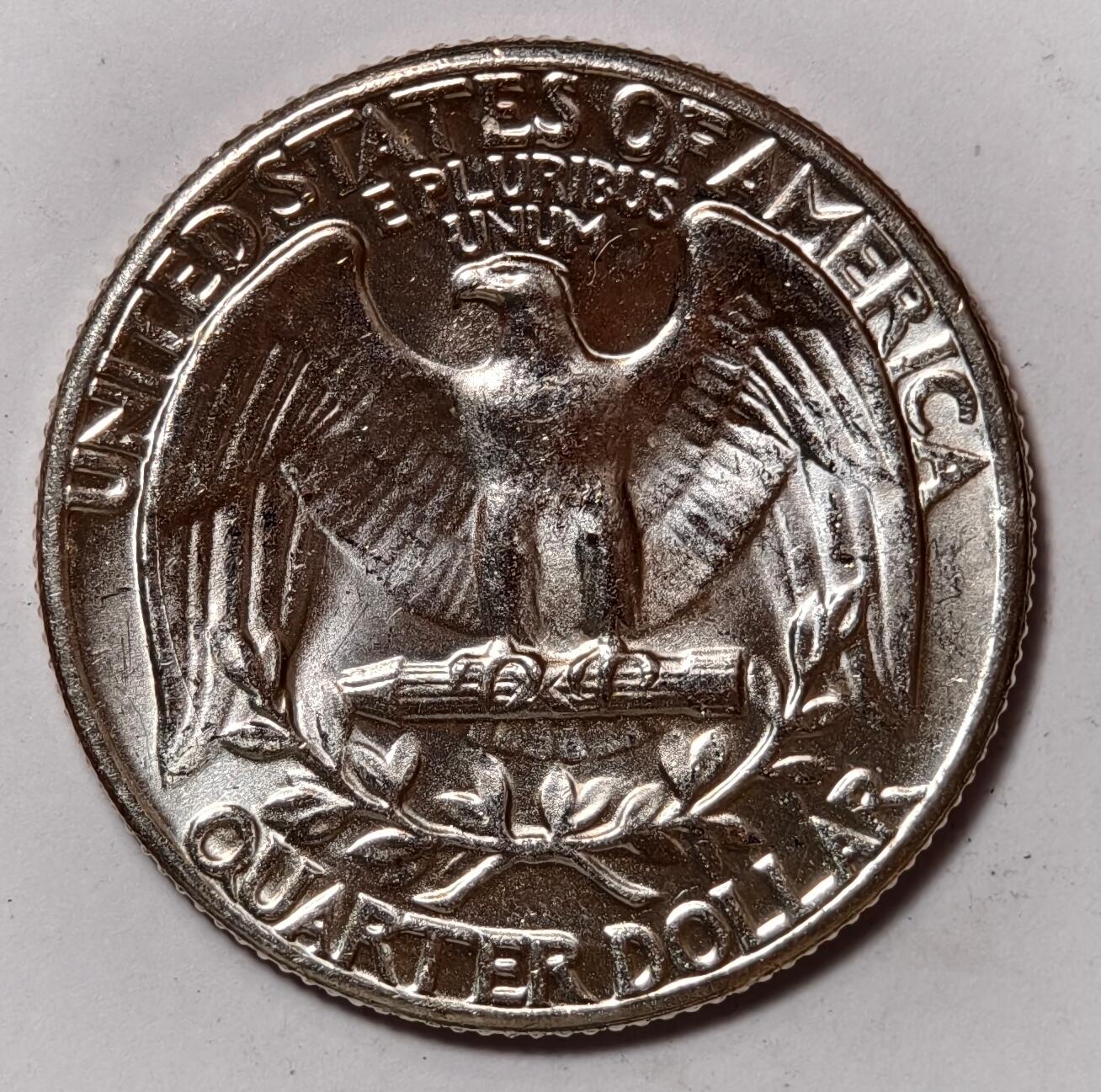 紫瑗钱币——第412期 美国 1964年 华盛顿 25美分 6.25克 0.9银 BU 可评级