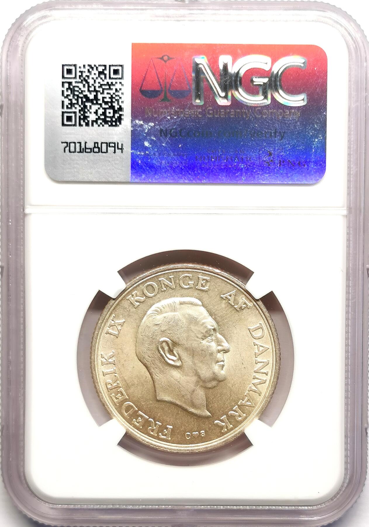 凡希社世界钱币微拍第二百七十八期 1958丹麦玛格丽特公主纪念2克朗银币NGC-MS65