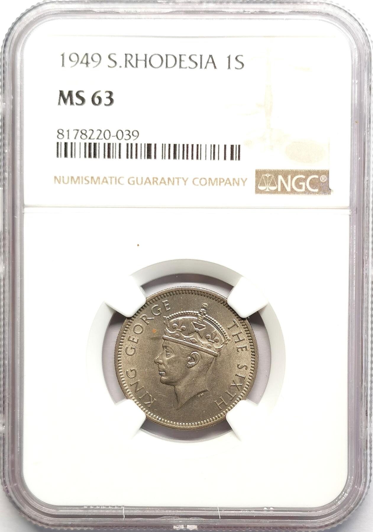 凡希社世界钱币微拍第二百七十八期 1949英属南罗得西亚乔六先令NGC-MS63