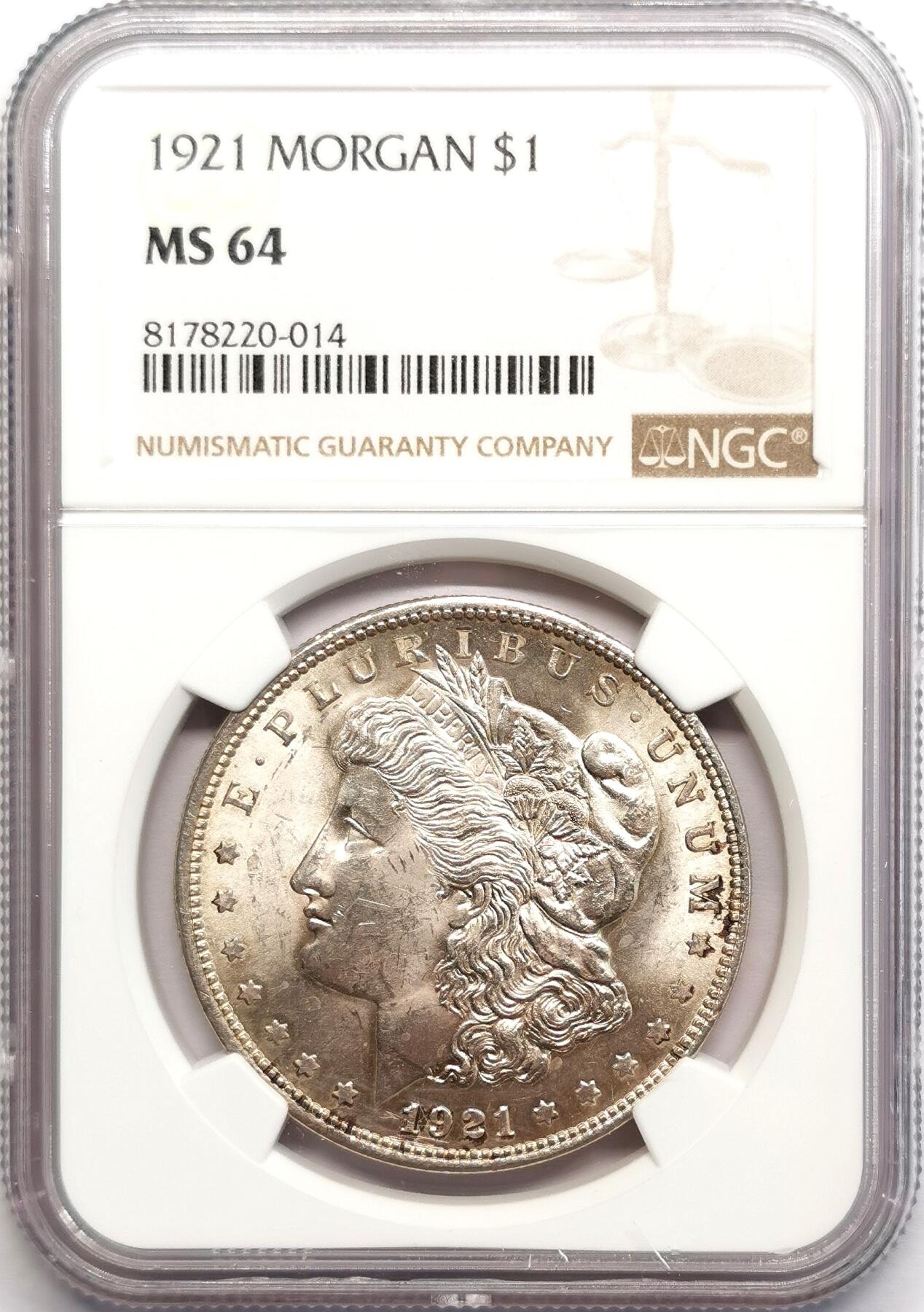 凡希社世界钱币微拍第二百七十八期 1921美国摩根壹元NGC-MS64