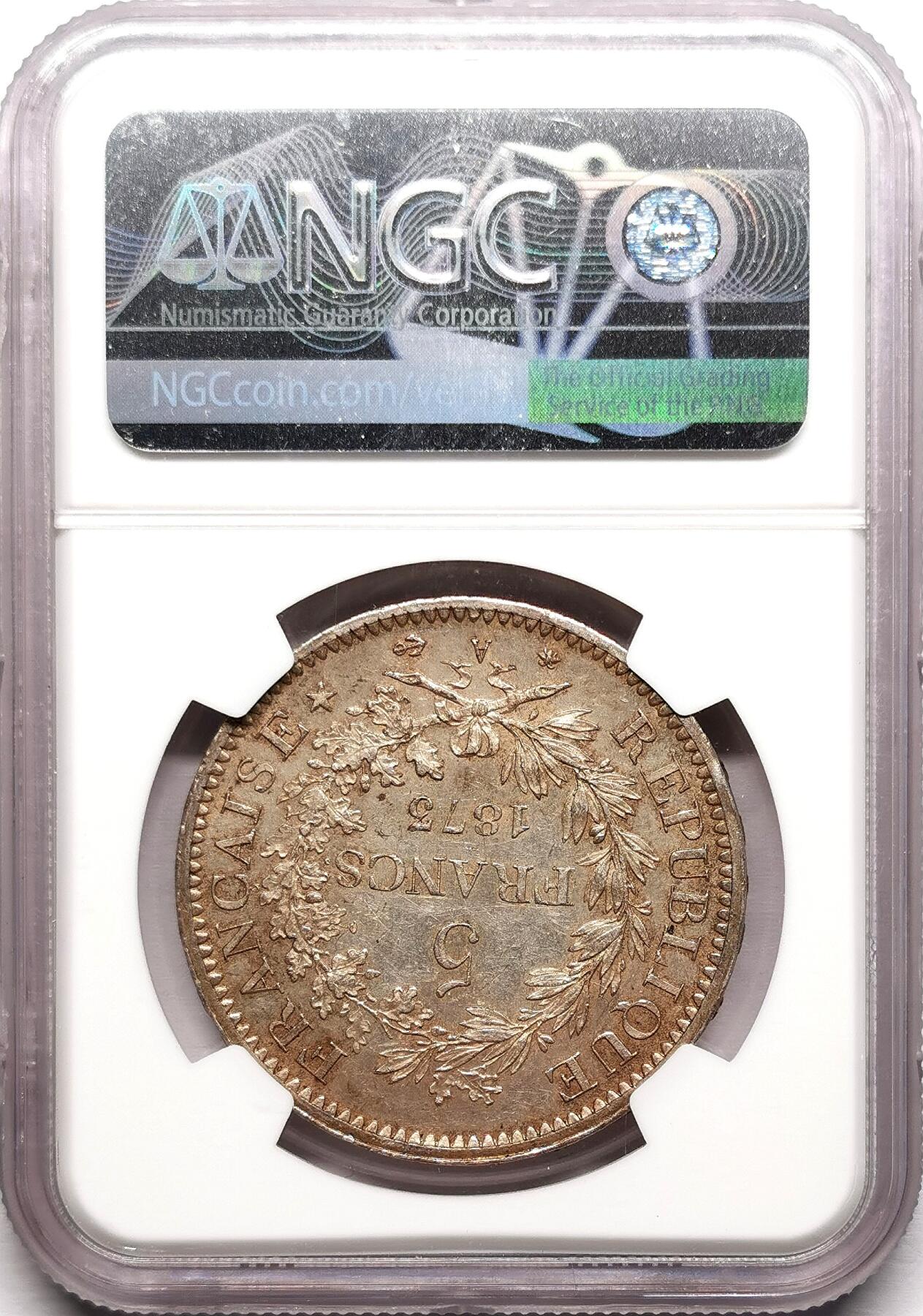 凡希社世界钱币微拍第二百七十八期 1873A法国大力神5法郎大银NGC-MS61