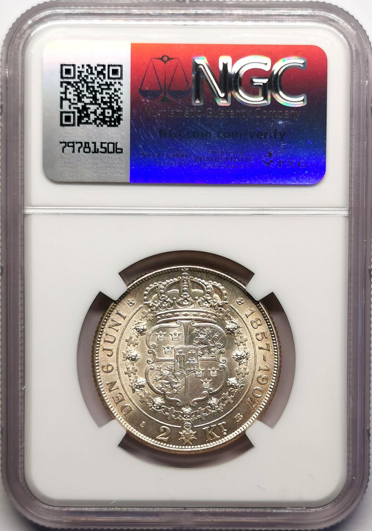 凡希社世界钱币微拍第二百七十八期 1907瑞典金婚纪念2克朗NGC-MS65