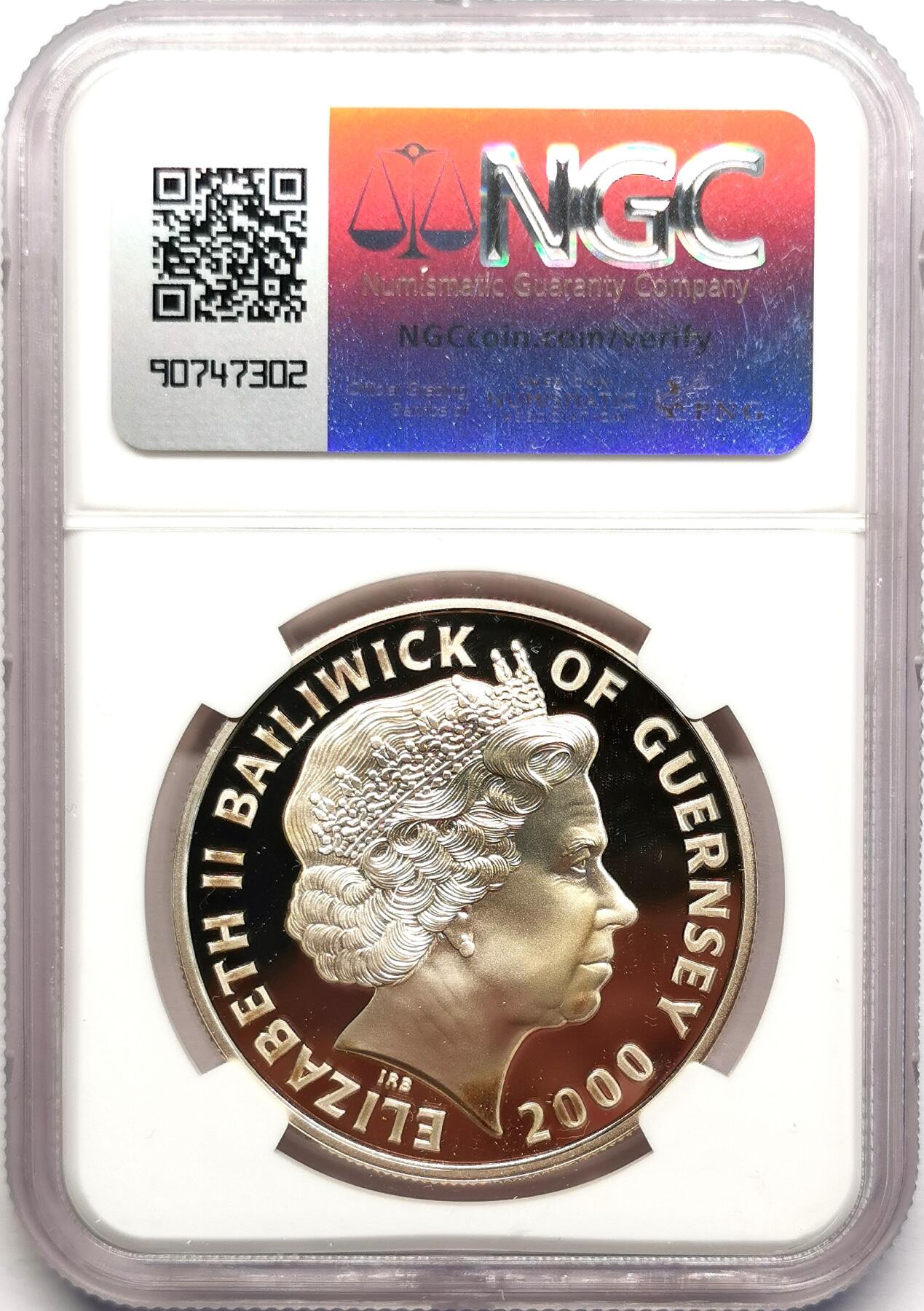 凡希社世界钱币微拍第二百七十八期 2000根西皇太后百年寿辰纪念5镑大银局部镀金NGC-PF69UC