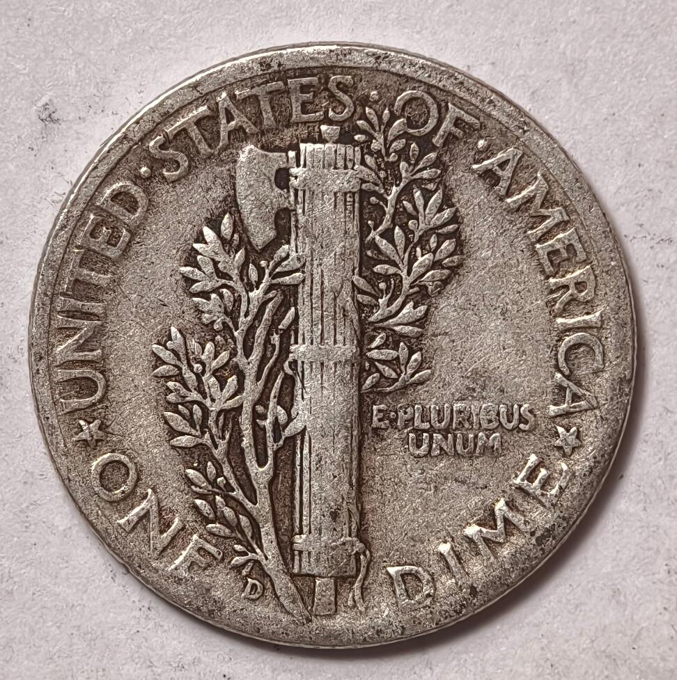 紫瑗钱币——第412期 美国 1944年 D版 墨丘比利 小飞侠 10美分 2.5克 0.9银