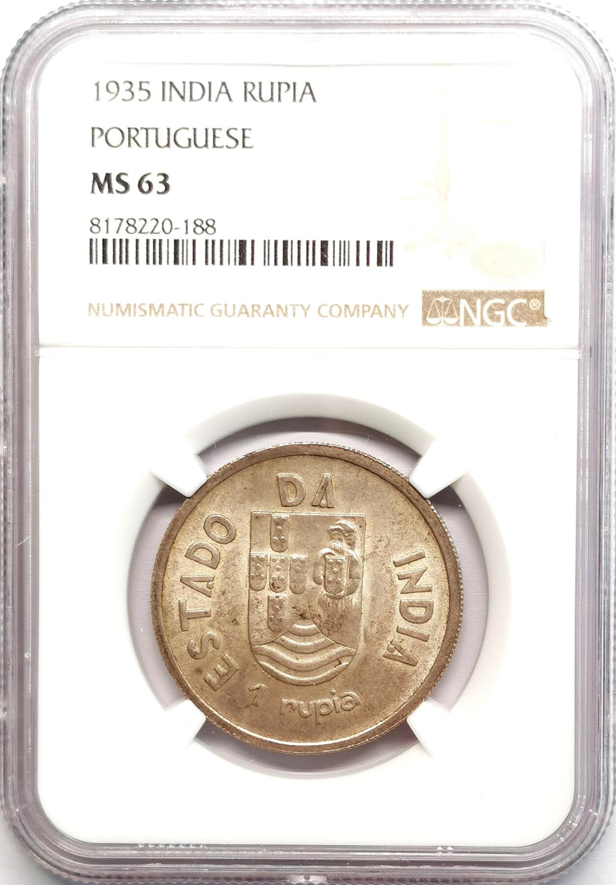 凡希社世界钱币微拍第二百七十八期 1935葡属印度卢比银币NGC-MS63