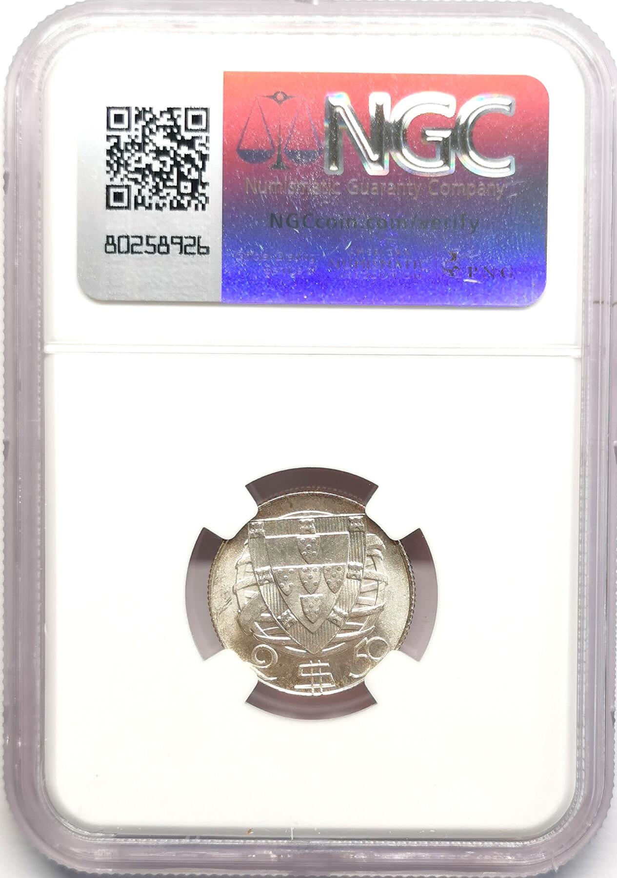 凡希社世界钱币微拍第二百七十八期 1951葡萄牙2.5E银币NGC-MS66