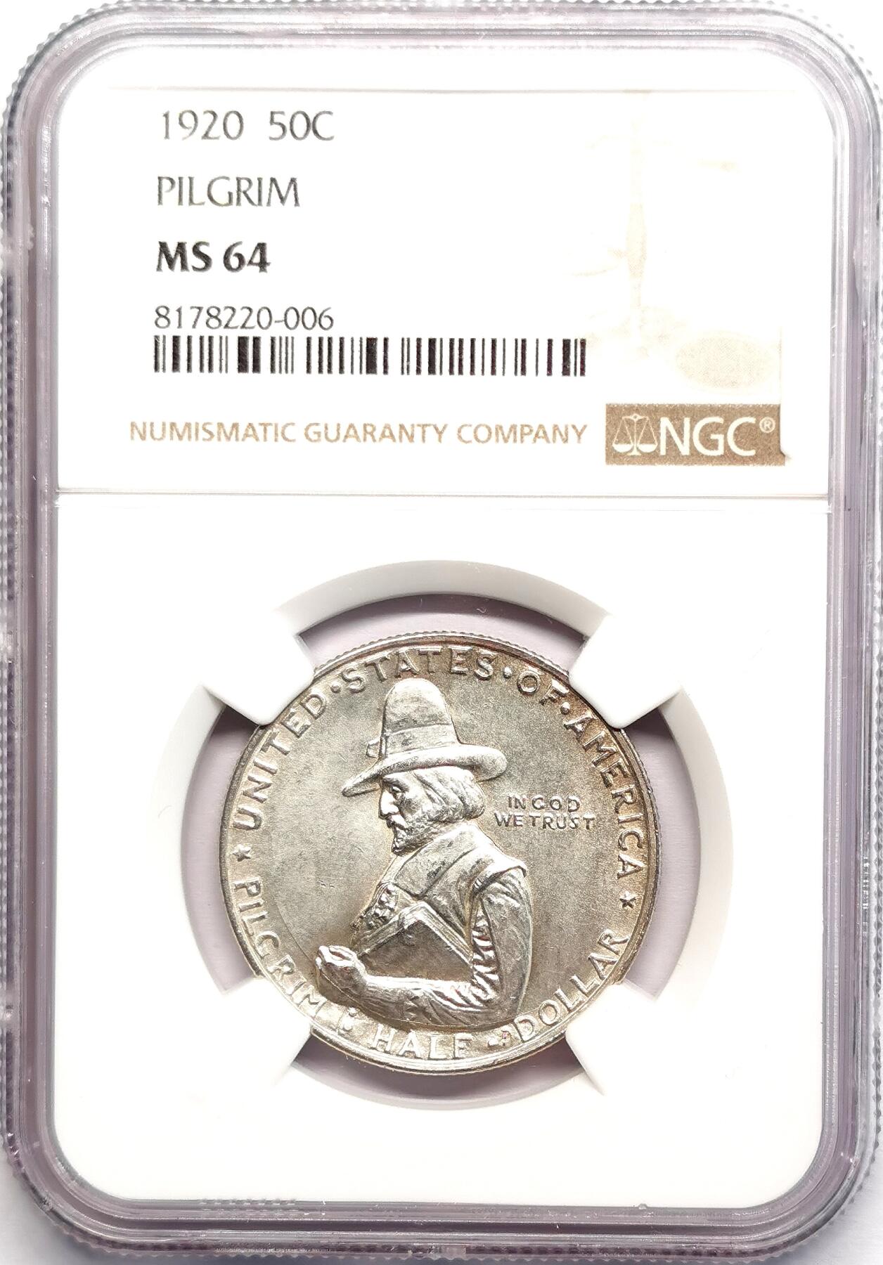 凡希社世界钱币微拍第二百七十八期 1920美国清教徒移民三百年纪念50美分NGC-MS64