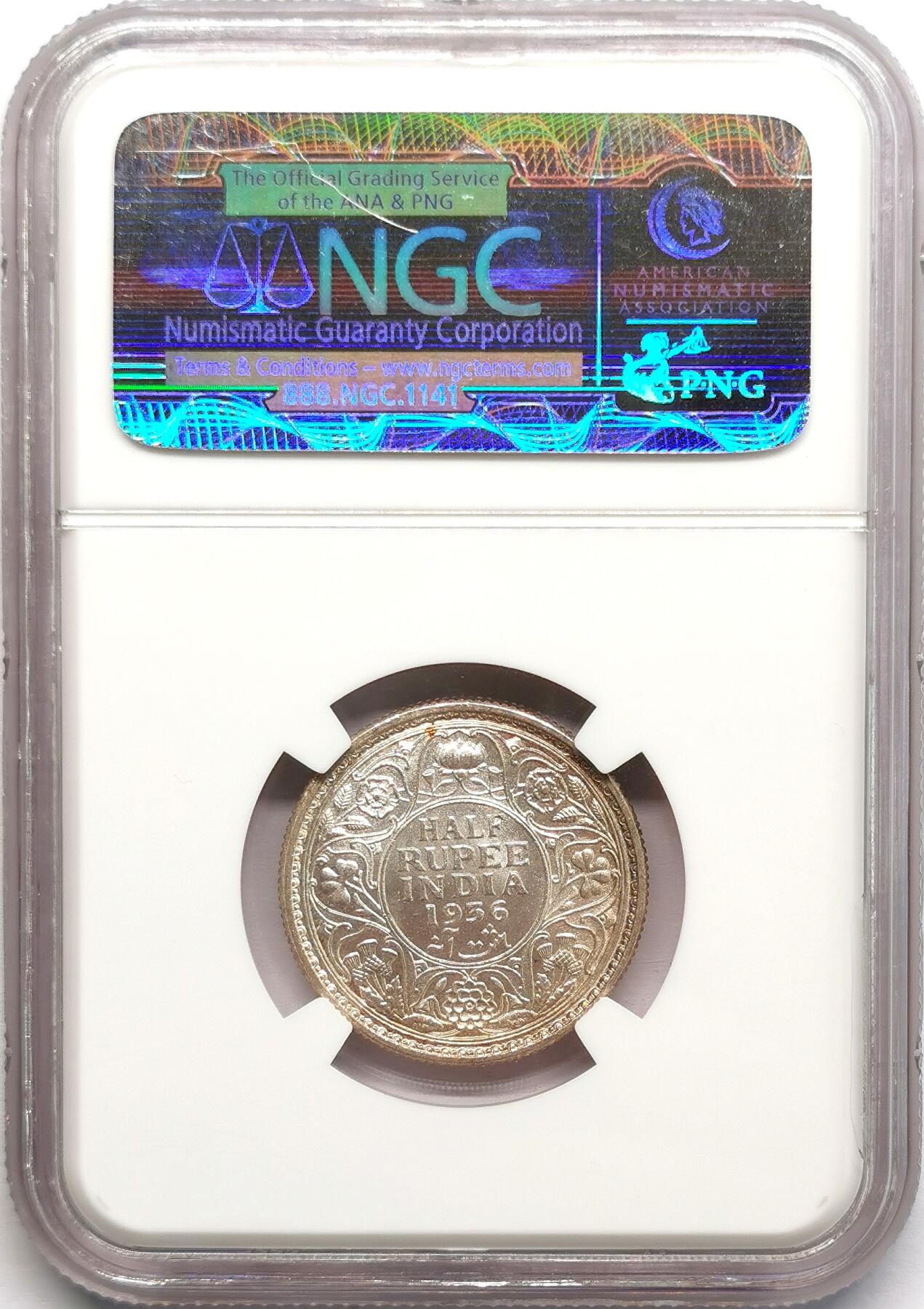 凡希社世界钱币微拍第二百七十八期 1936英属印度乔五1/2卢比NGC-MS64