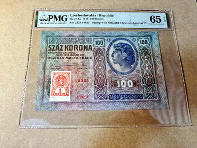 【Blue Auction】✨世界纸币精拍第514期【精】 - 【无47 p4a 实钞唯一冠军分罕见】捷斯 1919年100克朗 PMG65EPQ 多色套印精美 美女 非常难得遇到的早期版本 