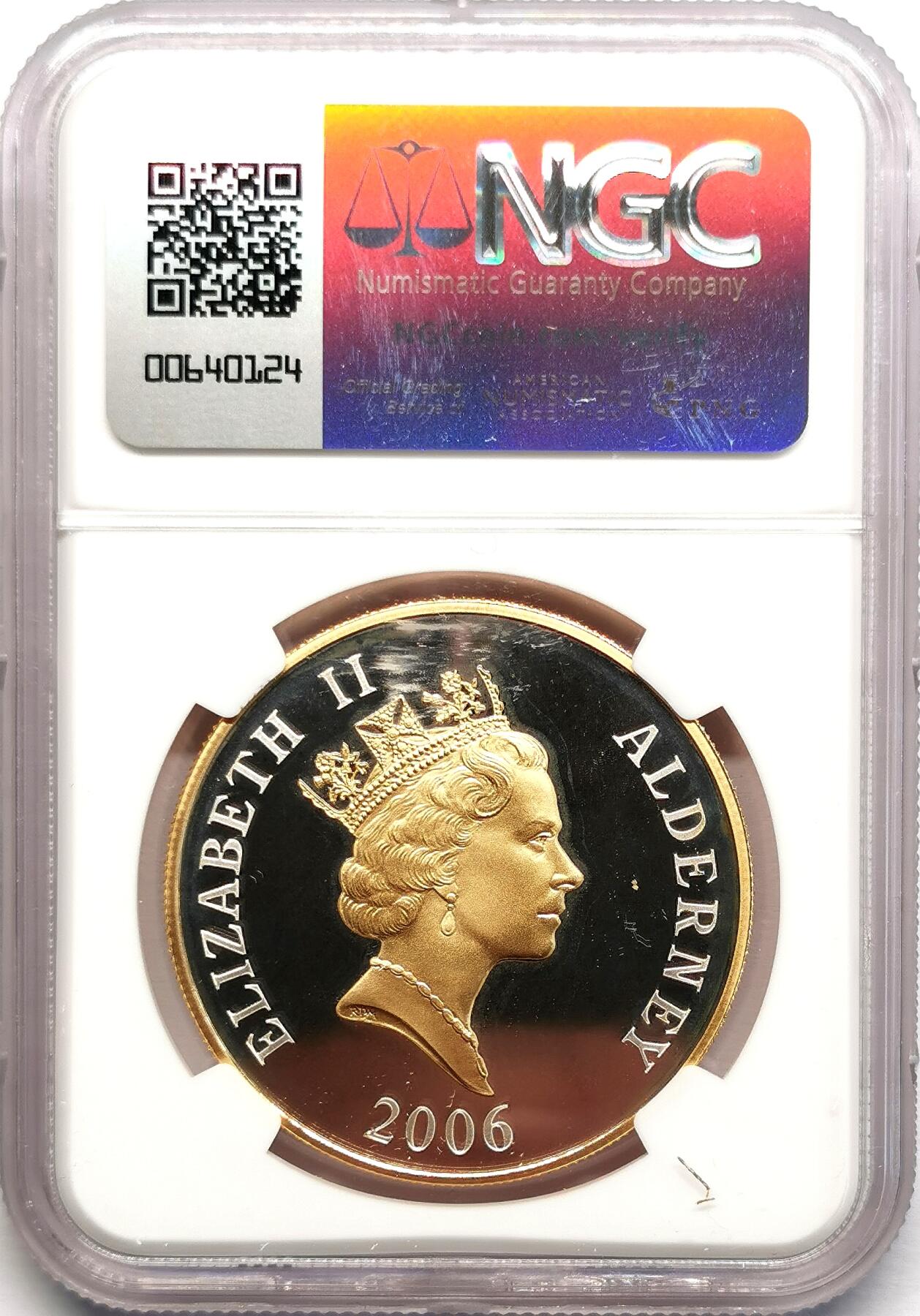 凡希社世界钱币微拍第二百七十八期 2006奥尔德尼伊丽莎白八十寿辰5镑大银精铸NGC-PF68UC