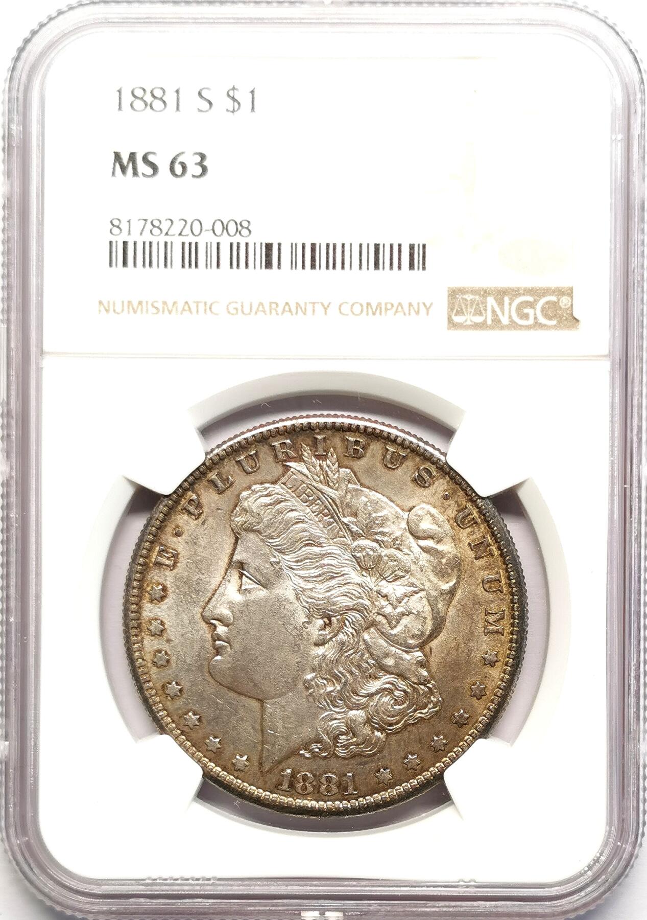 凡希社世界钱币微拍第二百七十八期 1881S美国摩根壹元NGC-MS63
