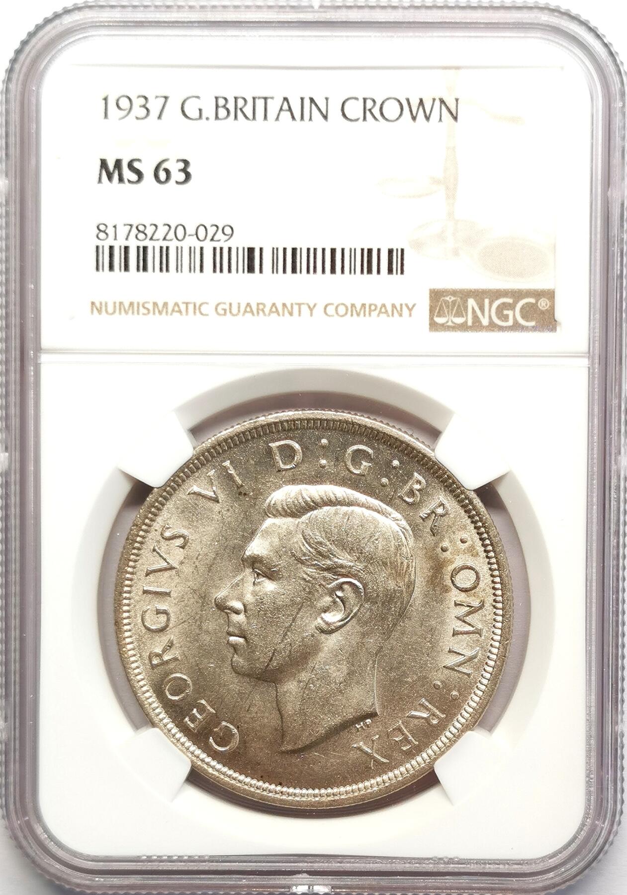 凡希社世界钱币微拍第二百七十八期 1937英国乔六克朗大银NGC-MS63