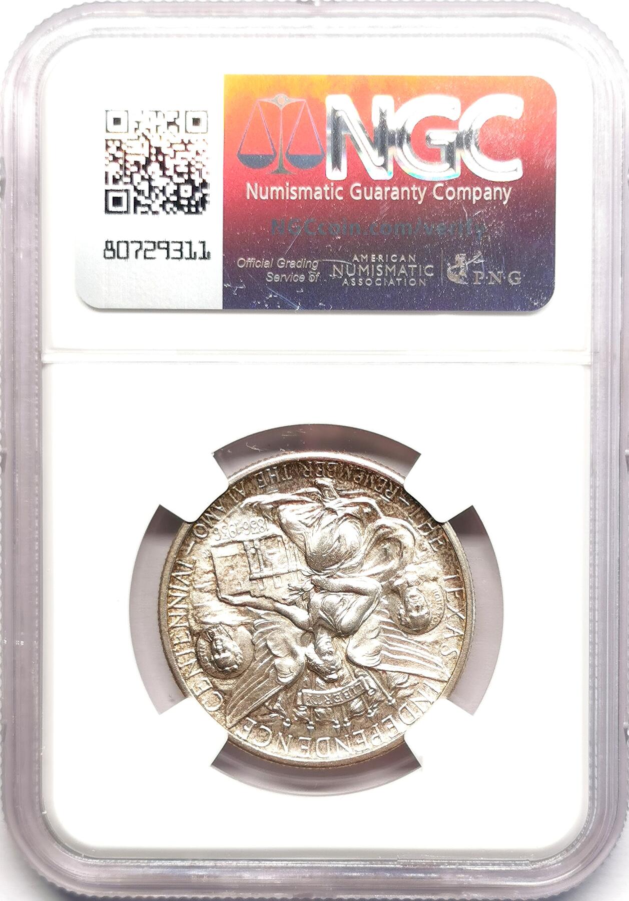 凡希社世界钱币微拍第二百七十八期 1934美国德克萨斯州百年纪念50美分NGC-MS65，黄油光丝滑底板！