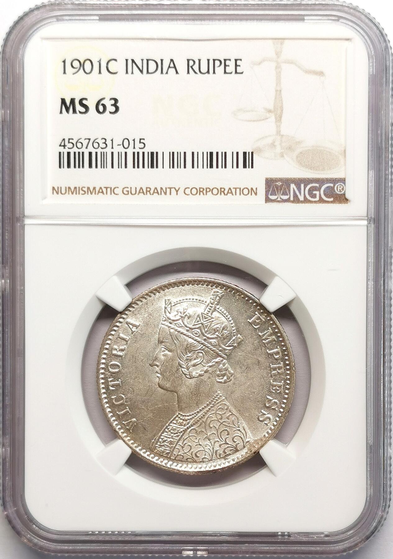 凡希社世界钱币微拍第二百七十八期 1901C英属印度小维卢比NGC-MS63