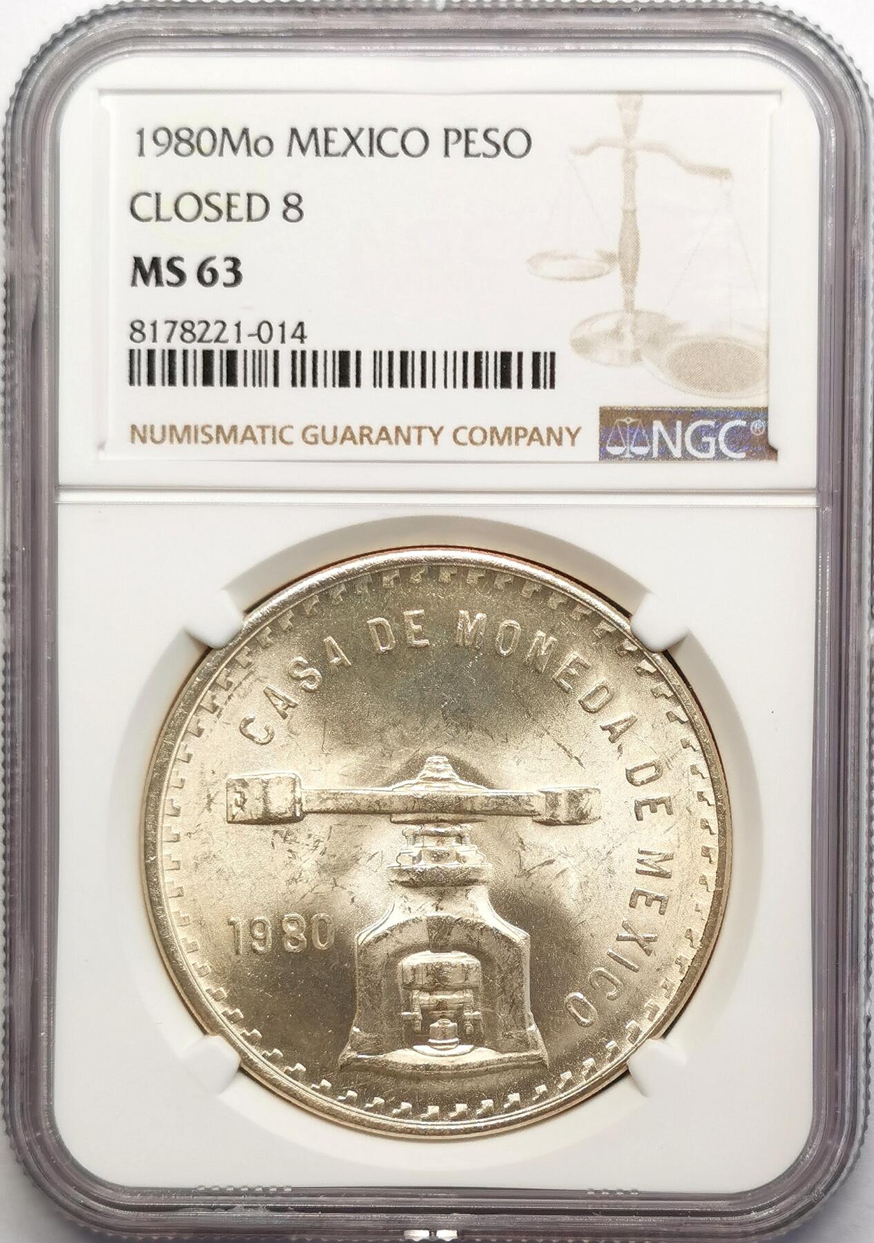 凡希社世界钱币微拍第二百七十八期 1980墨西哥螺旋压铸机比索大银NGC-MS63