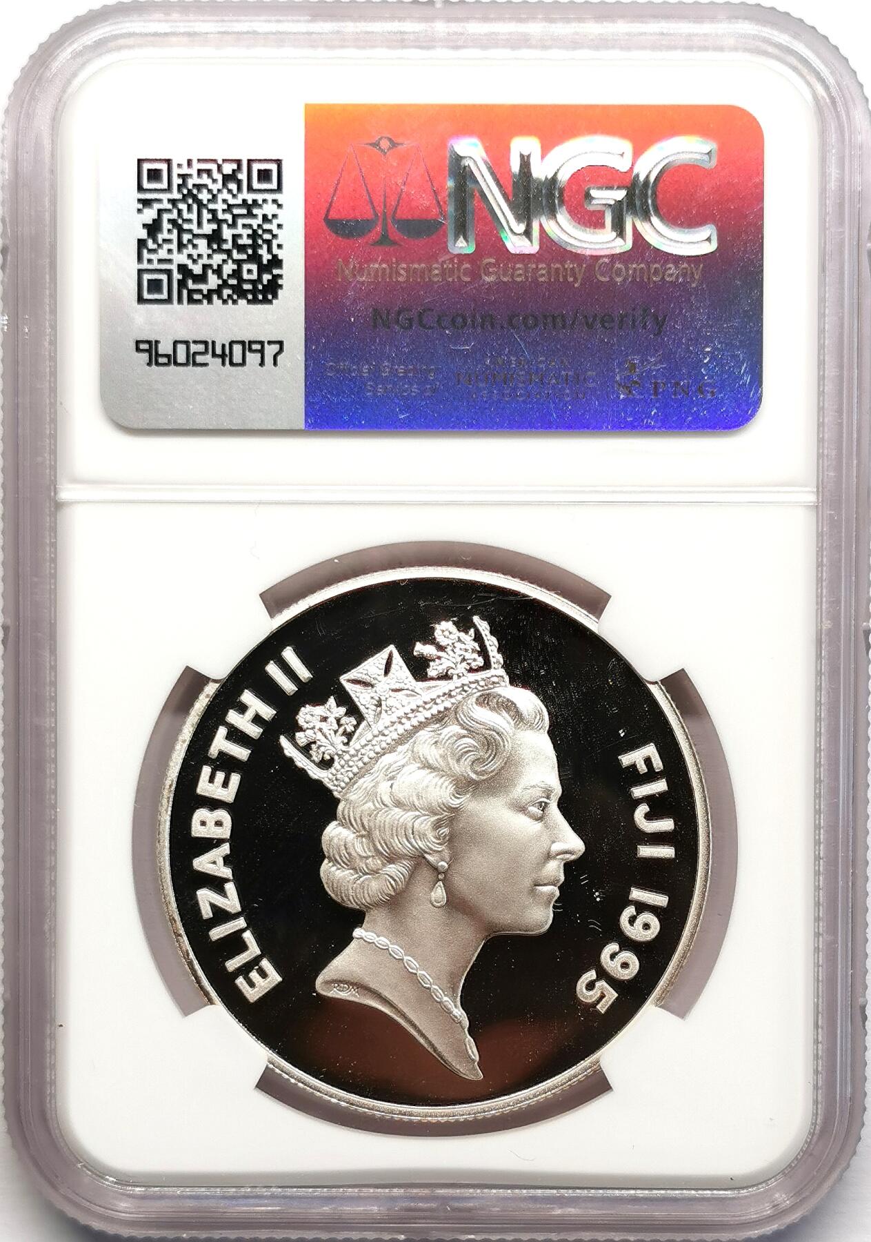 凡希社世界钱币微拍第二百七十八期 1995斐济白金汉宫10元大银精铸NGC-PF68UC