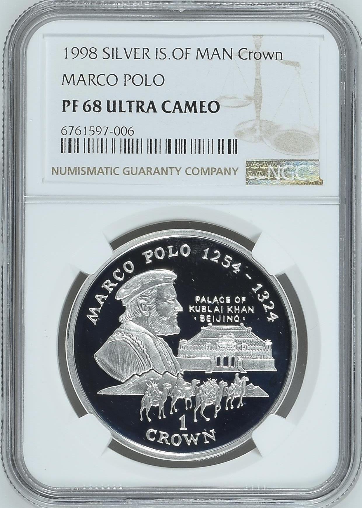 长老汇龙年精选第十三场拍卖 1998马恩1克朗马可波罗精制银币，NGC PF68UC，唯一季军，更高5枚