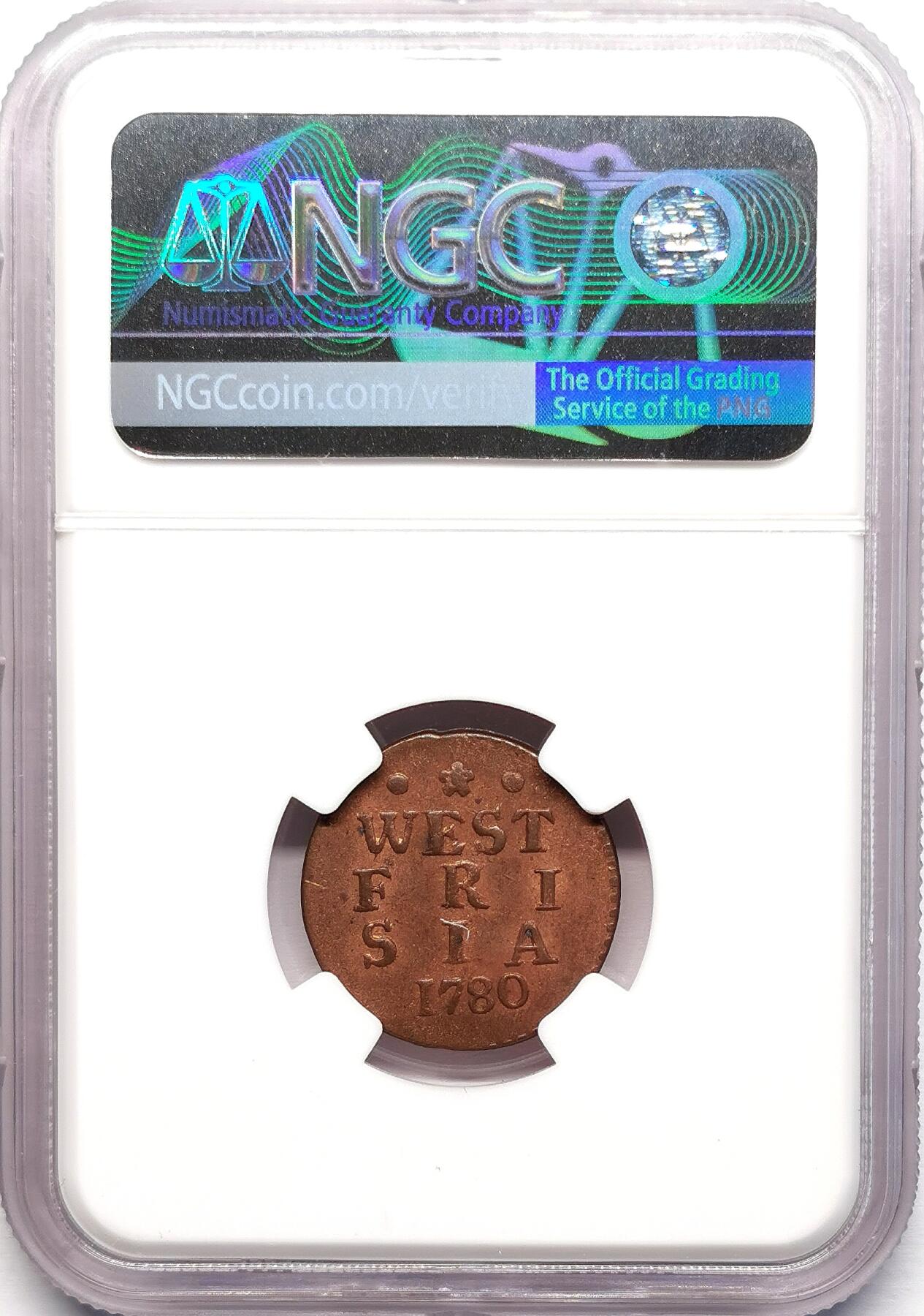 凡希社世界钱币微拍第二百七十八期 1780荷兰西弗里斯兰Duit铜币NGC-MS63